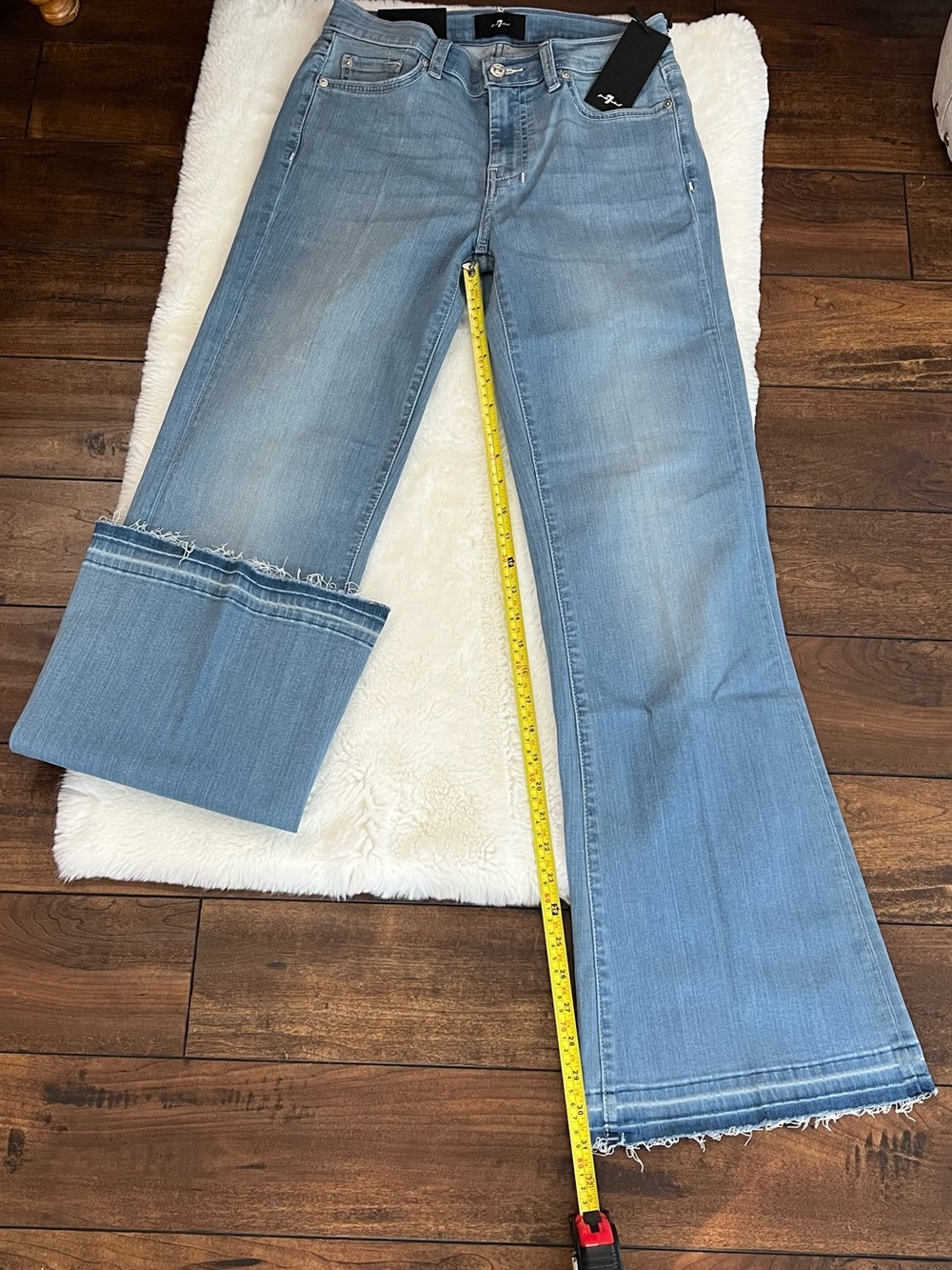 NWT 7 For All Mankind Dojo Tailorless Flare Jeans Color Marrakech Wash Size 28 - Picture 15 of 16